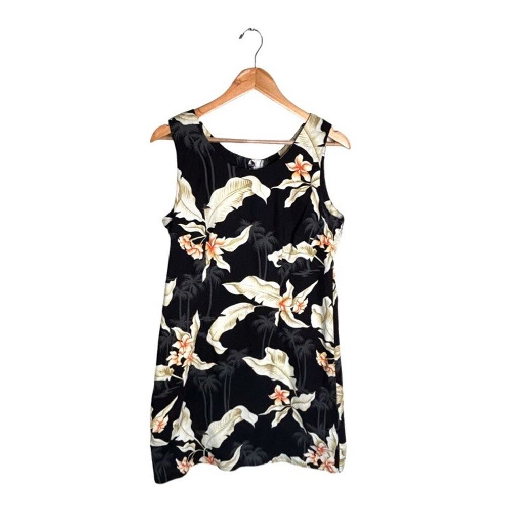 Vintage Pacific Legend Dress Hawaiian Size XL Black Beige Orange Gray Palm Trees